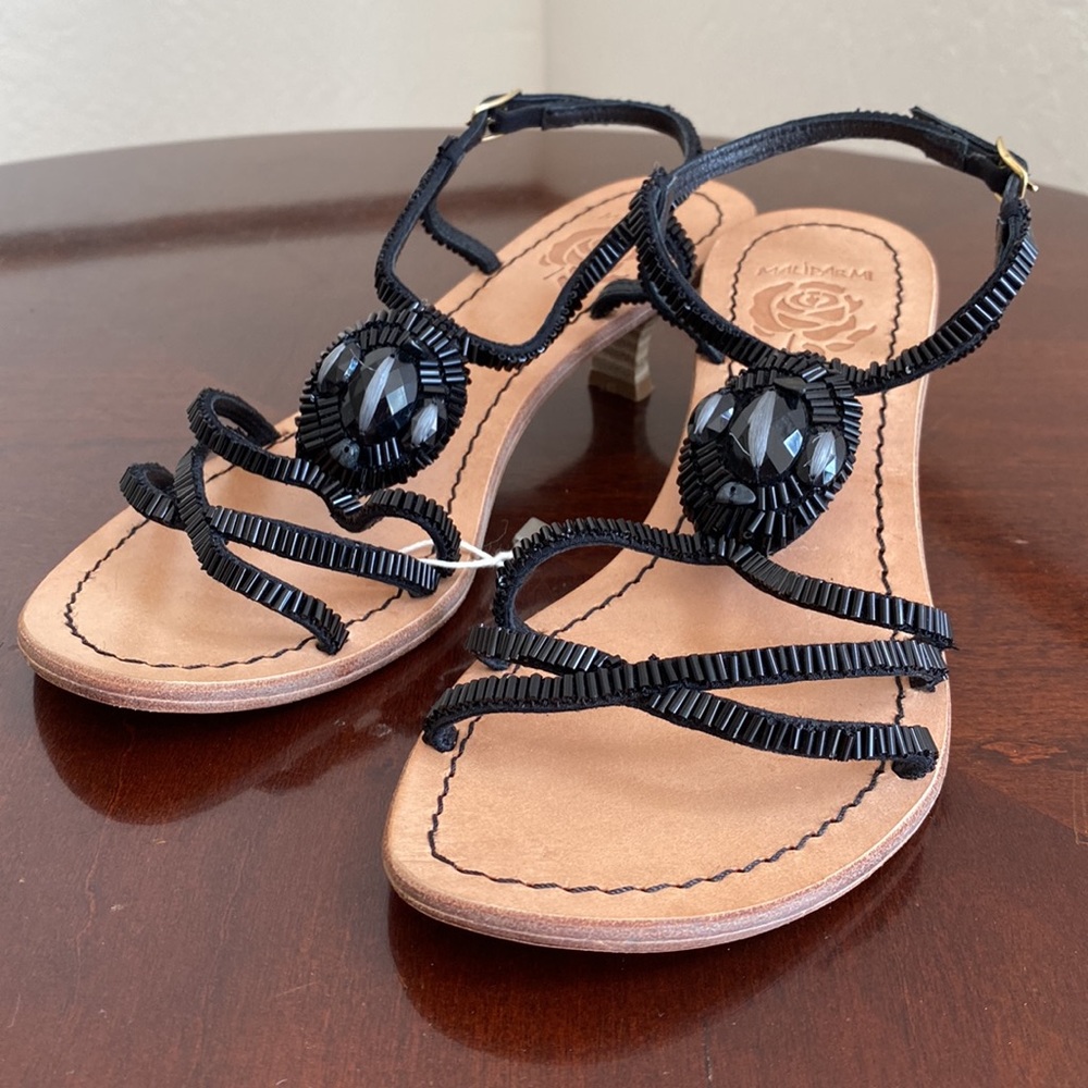 MALIPARMI NÉW Black Beaded Heel Sandal Size 36 US 5 1/2